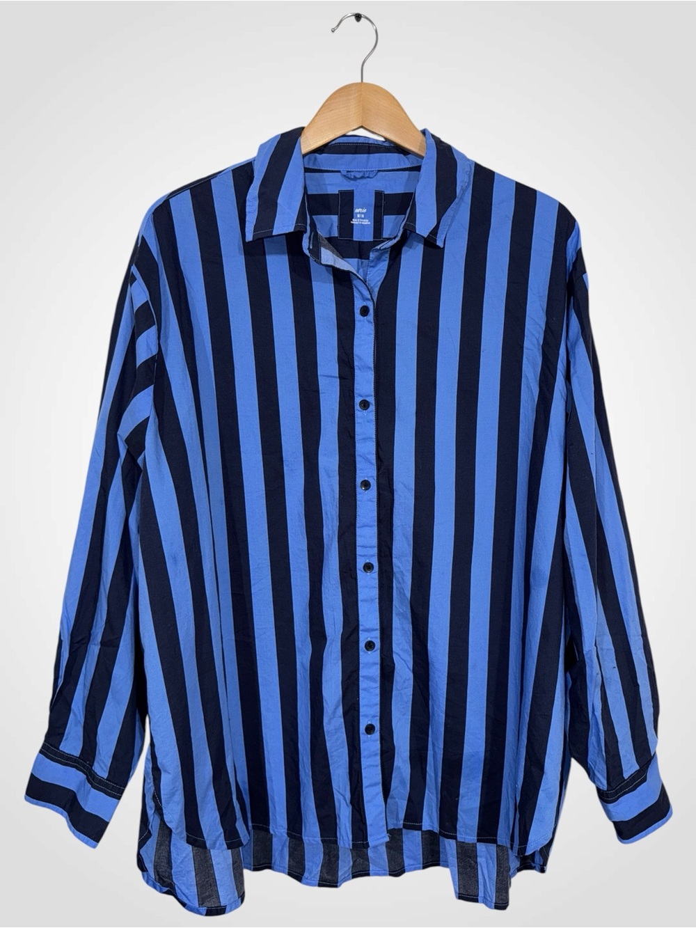 WSH24 {aerie} Blue Stripe Long Sleeve Button Down Oversized Boyfriend Fit Shirt